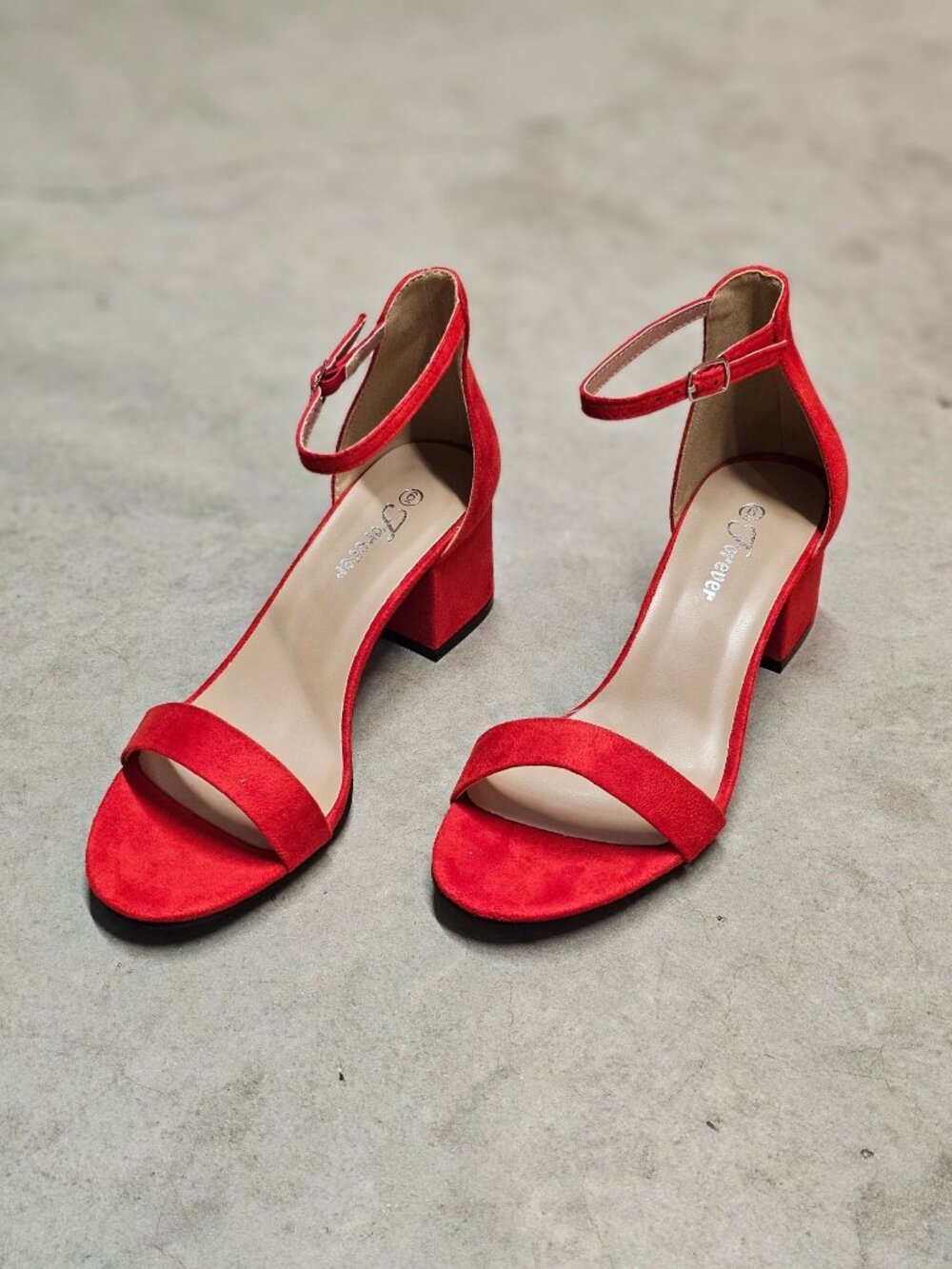 Red Block Heel Sandals With Ankle Strap  Womens Shoes Open Toe Design Elegant & - Picture 3 of 14